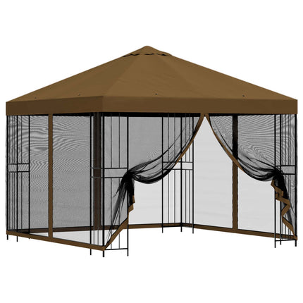 Trädgårdsgazebo med sidoväggar 3 x 3 m Taupe Polyester och Stål