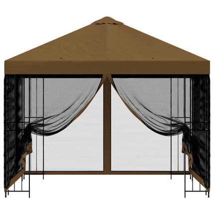 Trädgårdsgazebo med sidoväggar 3 x 3 m Taupe Polyester och Stål