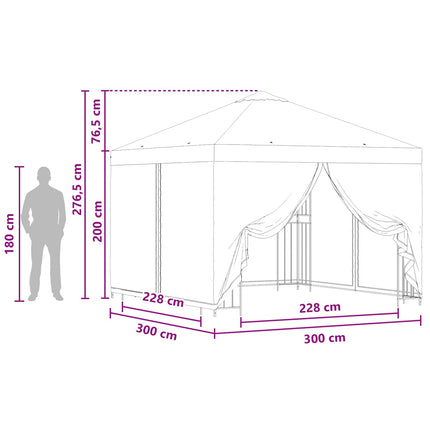 Trädgårdsgazebo med sidoväggar 3 x 3 m Taupe Polyester och Stål