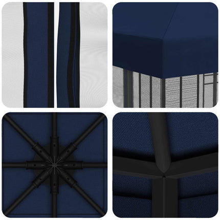Trädgårdsgazebo med sidoväggar 3 x 3 m Blå Polyester och Stål