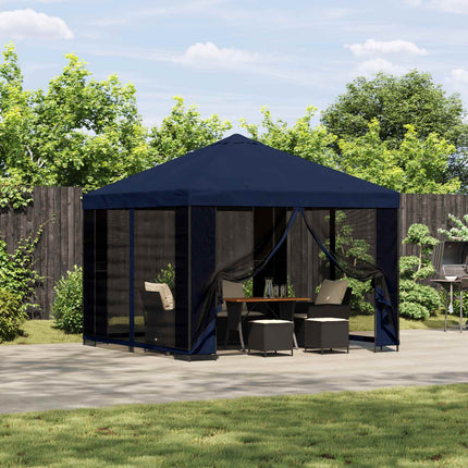 Trädgårdsgazebo med sidoväggar 3 x 3 m Blå Polyester och Stål