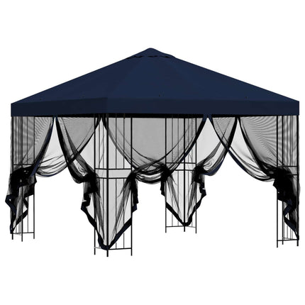 Trädgårdsgazebo med sidoväggar 3 x 3 m Blå Polyester och Stål