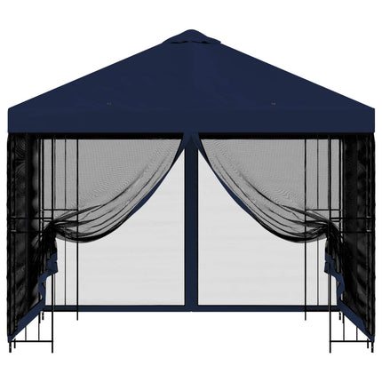 Trädgårdsgazebo med sidoväggar 3 x 3 m Blå Polyester och Stål