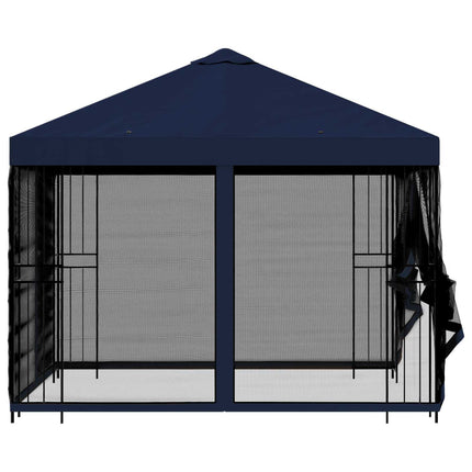 Trädgårdsgazebo med sidoväggar 3 x 3 m Blå Polyester och Stål