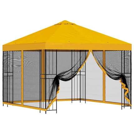 Trädgårdsgazebo med sidoväggar 3 x 3 m Gul Polyester och Stål