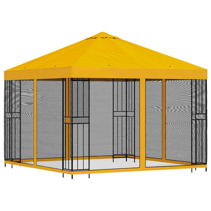 Trädgårdsgazebo med sidoväggar 3 x 3 m Gul Polyester och Stål