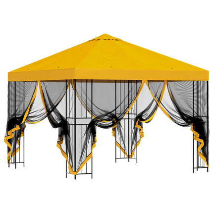 Trädgårdsgazebo med sidoväggar 3 x 3 m Gul Polyester och Stål