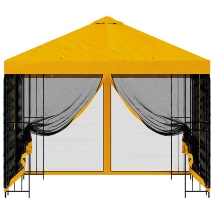 Trädgårdsgazebo med sidoväggar 3 x 3 m Gul Polyester och Stål