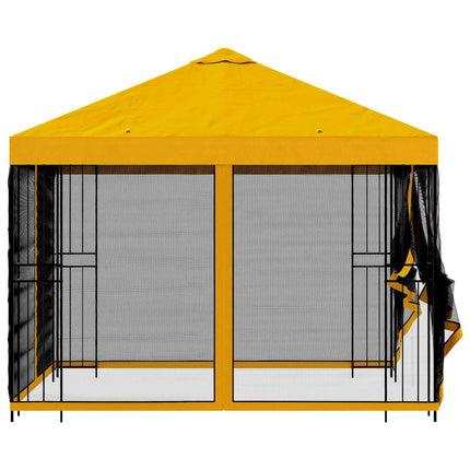Trädgårdsgazebo med sidoväggar 3 x 3 m Gul Polyester och Stål