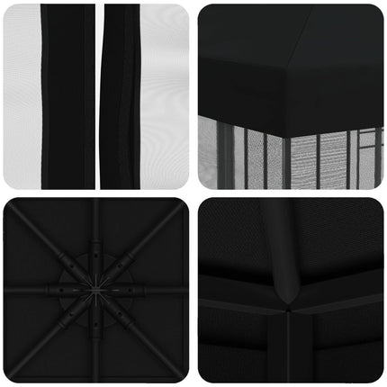 Trädgårdsgazebo med sidoväggar 3 x 3 m Svart Polyester och Stål