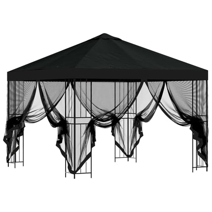 Trädgårdsgazebo med sidoväggar 3 x 3 m Svart Polyester och Stål