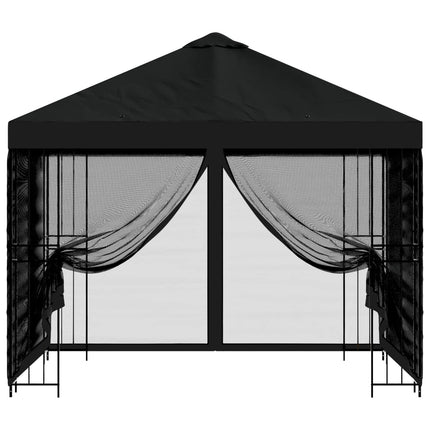 Trädgårdsgazebo med sidoväggar 3 x 3 m Svart Polyester och Stål