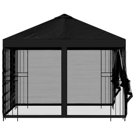 Trädgårdsgazebo med sidoväggar 3 x 3 m Svart Polyester och Stål