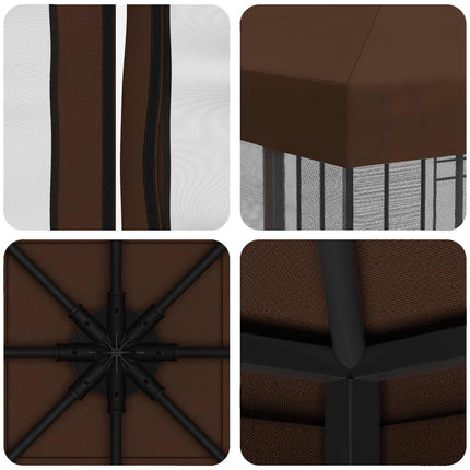 Trädgårdsgazebo med sidoväggar 3 x 3 m Brun Polyester och Stål