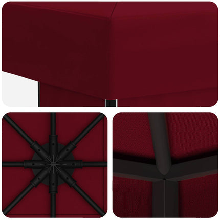 Paviljong 3 x 3 m Vinröd Polyester och Stål 190 gsm
