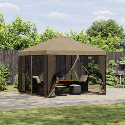 Trädgårdsgazebo med sidoväggar 3 x 3 m Beige Polyester och Stål