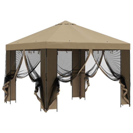 Trädgårdsgazebo med sidoväggar 3 x 3 m Beige Polyester och Stål