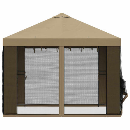 Trädgårdsgazebo med sidoväggar 3 x 3 m Beige Polyester och Stål
