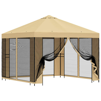 Trädgårdsgazebo med sidoväggar 3 x 3 m Gräddvit