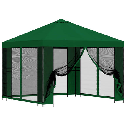 Trädgårdsgazebo med sidoväggar 3 x 3 m Grön Polyester och Stål