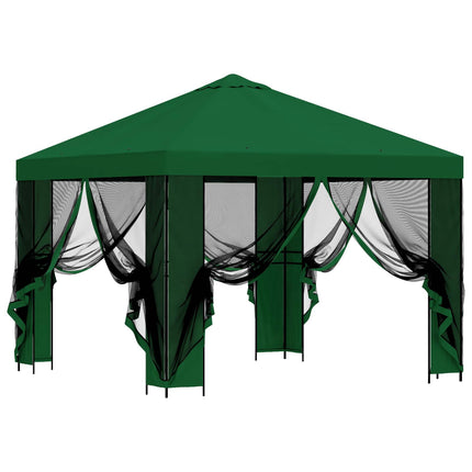 Trädgårdsgazebo med sidoväggar 3 x 3 m Grön Polyester och Stål