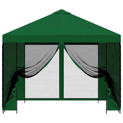 Trädgårdsgazebo med sidoväggar 3 x 3 m Grön Polyester och Stål