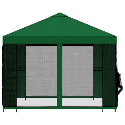 Trädgårdsgazebo med sidoväggar 3 x 3 m Grön Polyester och Stål