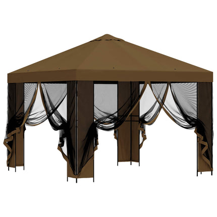 Trädgårdsgazebo med sidoväggar 3 x 3 m Taupe Polyester och Stål