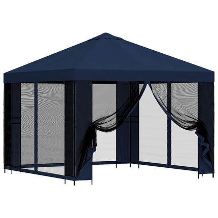 Trädgårdsgazebo med sidoväggar 3 x 3 m Blå Polyester och Stål