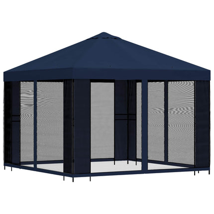 Trädgårdsgazebo med sidoväggar 3 x 3 m Blå Polyester och Stål