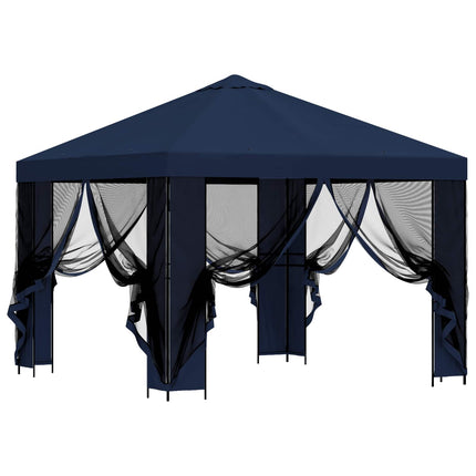 Trädgårdsgazebo med sidoväggar 3 x 3 m Blå Polyester och Stål