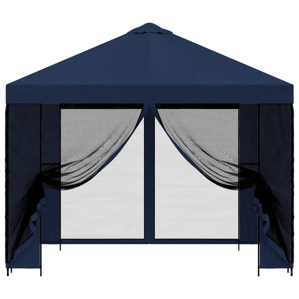 Trädgårdsgazebo med sidoväggar 3 x 3 m Blå Polyester och Stål