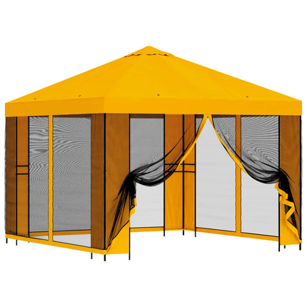 Trädgårdsgazebo med sidoväggar 3 x 3 m Gul Polyester och Stål