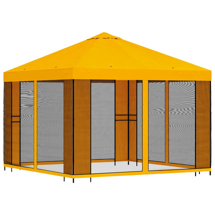 Trädgårdsgazebo med sidoväggar 3 x 3 m Gul Polyester och Stål