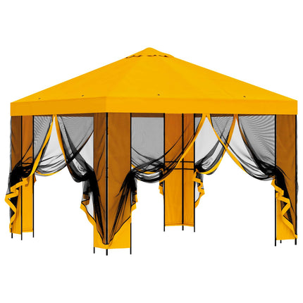 Trädgårdsgazebo med sidoväggar 3 x 3 m Gul Polyester och Stål