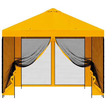Trädgårdsgazebo med sidoväggar 3 x 3 m Gul Polyester och Stål