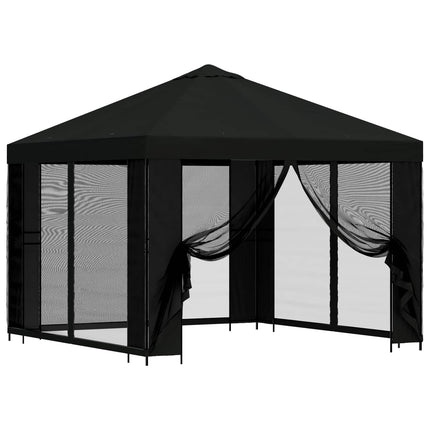 Trädgårdsgazebo med sidoväggar 3 x 3 m Svart Polyester och Stål