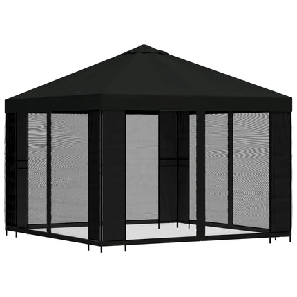 Trädgårdsgazebo med sidoväggar 3 x 3 m Svart Polyester och Stål