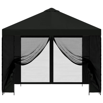Trädgårdsgazebo med sidoväggar 3 x 3 m Svart Polyester och Stål