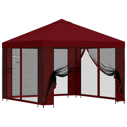 Trädgårdsgazebo med sidoväggar 3 x 3 m Vinröd