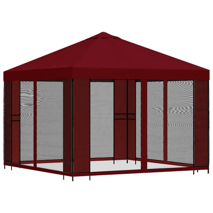 Trädgårdsgazebo med sidoväggar 3 x 3 m Vinröd