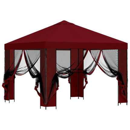 Trädgårdsgazebo med sidoväggar 3 x 3 m Vinröd