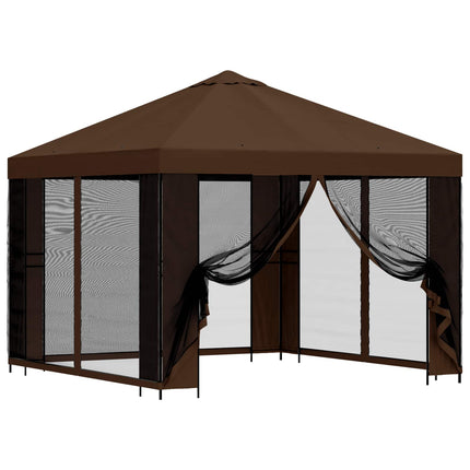 Trädgårdsgazebo med sidoväggar 3 x 3 m Brun Polyester och Stål