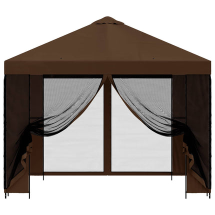 Trädgårdsgazebo med sidoväggar 3 x 3 m Brun Polyester och Stål