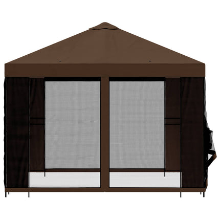 Trädgårdsgazebo med sidoväggar 3 x 3 m Brun Polyester och Stål