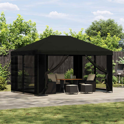 Paviljong 4 × 3 m Svart Polyester och Stål 190 gsm