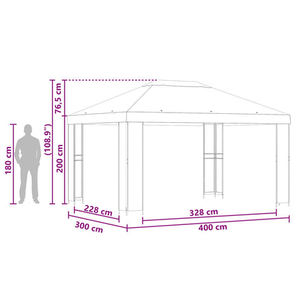 Paviljong 4 × 3 m Brun Polyester och Stål 190 gsm