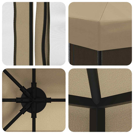 Trädgårdsgazebo med sidoväggar 4 × 3 m Beige Polyester och Stål