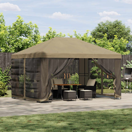 Trädgårdsgazebo med sidoväggar 4 × 3 m Beige Polyester och Stål