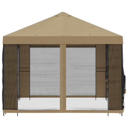 Trädgårdsgazebo med sidoväggar 4 × 3 m Beige Polyester och Stål
